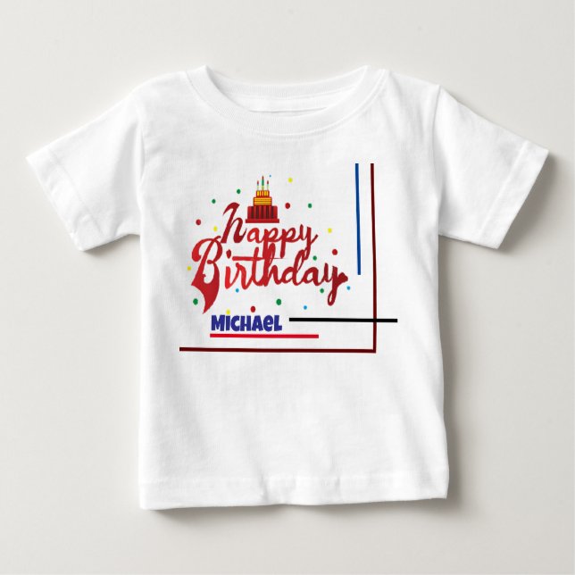 Camiseta De Bebé Happy Birthday Custom Name Modern Elegant Gift (Anverso)