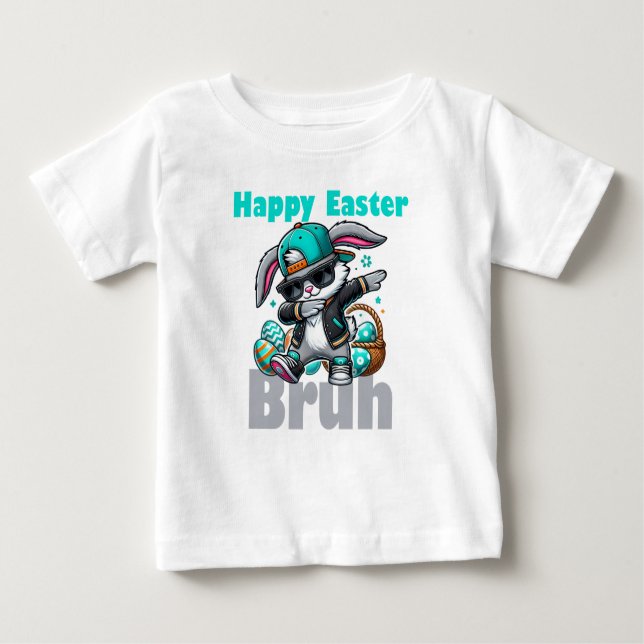 Camiseta De Bebé Happy Easter Bruh, Easter Bunny Dabbing  (Anverso)