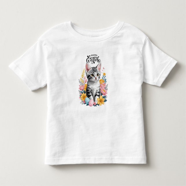 Camiseta De Bebé Happy Easter Gray Tabby con flores (Anverso)