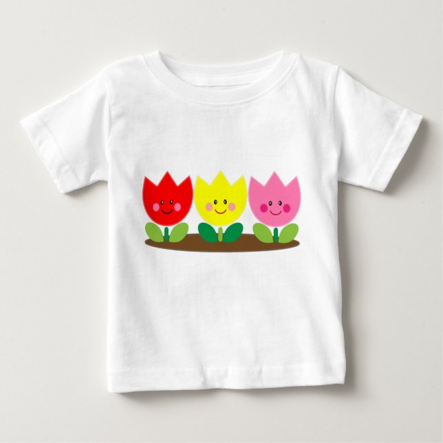 Camiseta De Bebé Happy Face Tulip Flowers Garden art T-Shirt (Anverso)