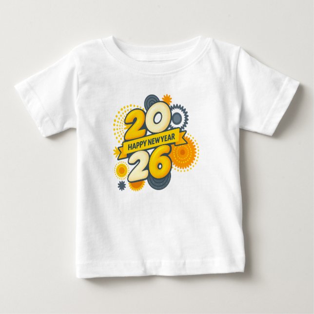Camiseta De Bebé  Happy New Year 2026 Retro Gear Burst Tee (Anverso)