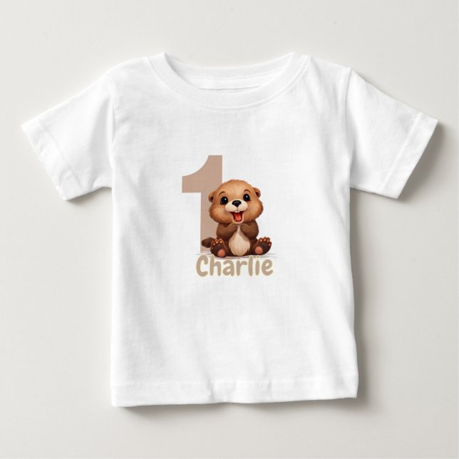 Camiseta De Bebé Happy Otter's 1st Birthday! (Anverso)