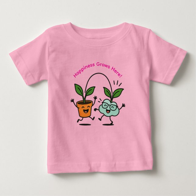 Camiseta De Bebé Happy Plants Baby T-Shirt – “Happiness Grows Here” (Anverso)