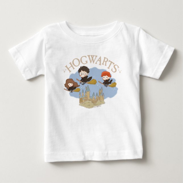 Camiseta De Bebé HARRY POTTER™, Hermione y Ron vuelan sobre HOGWART (Anverso)