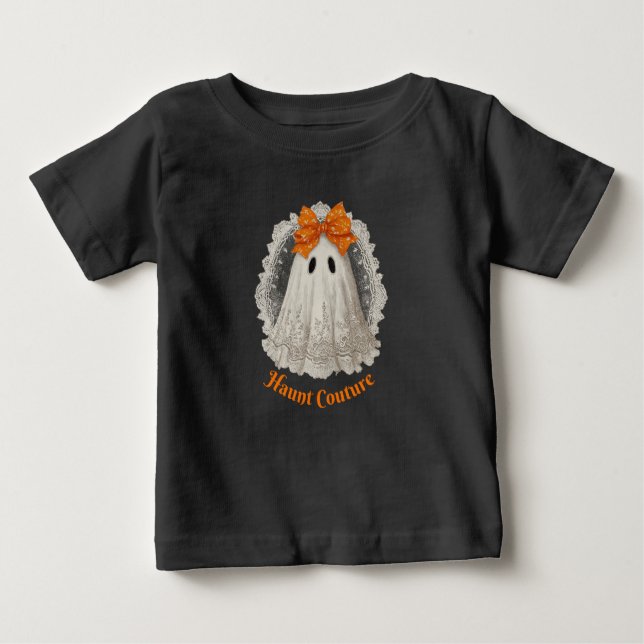 Camiseta De Bebé Haunt Couture Lace Ghost in Orange Bow (Anverso)