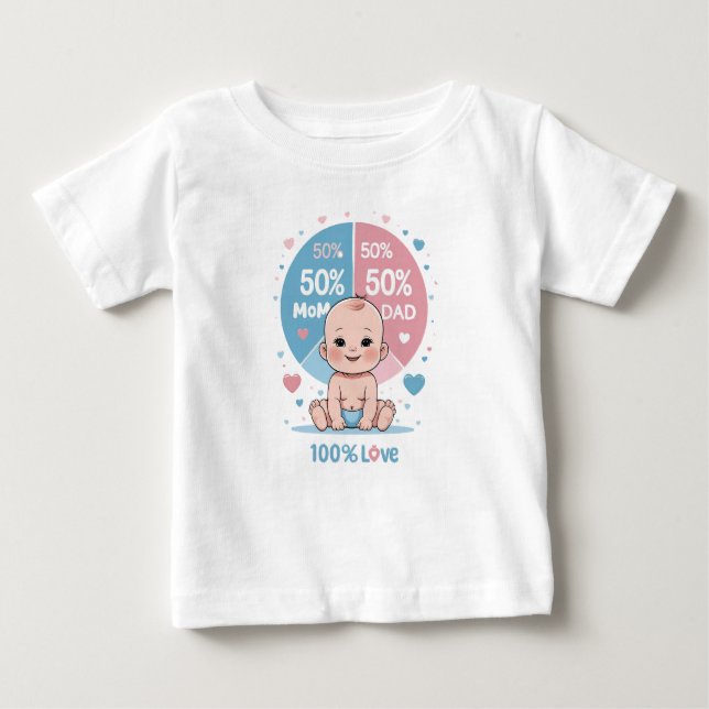 Camiseta De Bebé Hecho con 50% de mamá, 50% papá, 100% amor (Anverso)