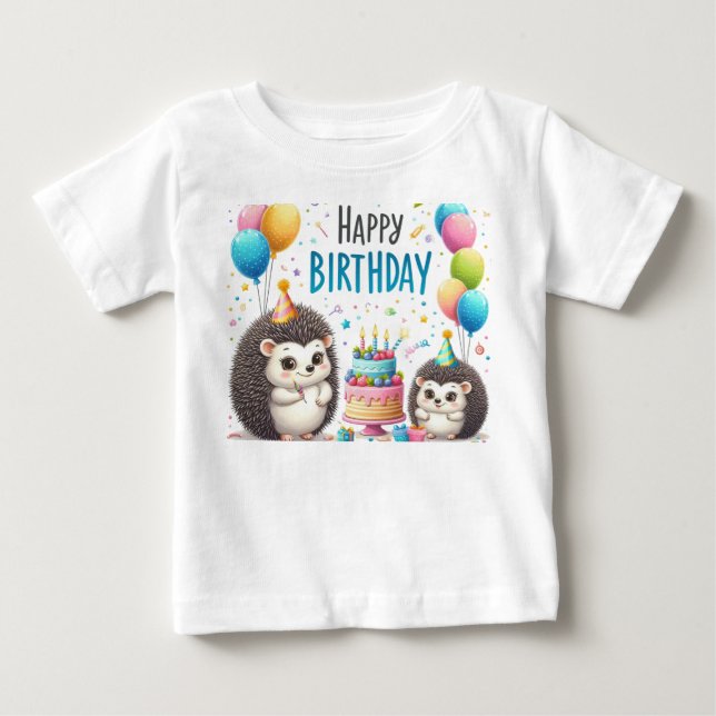 Camiseta De Bebé Hedgeogs generados Feliz cumpleaños (Anverso)