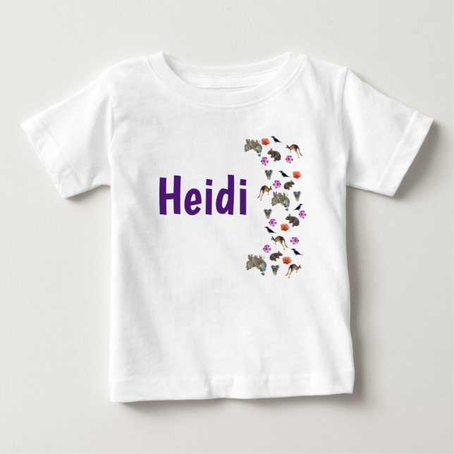 Camiseta De Bebé Heidi, Logo De Nombre Con Vida Salvaje Australiana (Anverso)