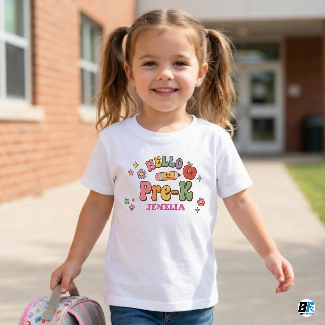 Camiseta De Bebé Hello Pre-K Retro Groovy Personalized Name Back To (Subido por el creador)