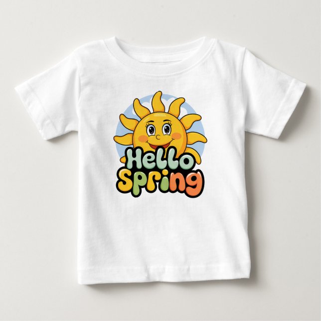 Camiseta De Bebé Hello Spring : Soleil Souriant et Ciel Bleu (Anverso)