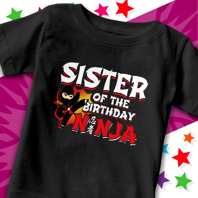 Camiseta De Bebé Hermana de cumpleaños Ninja Fiesta de estilo cómic (Subido por el creador)