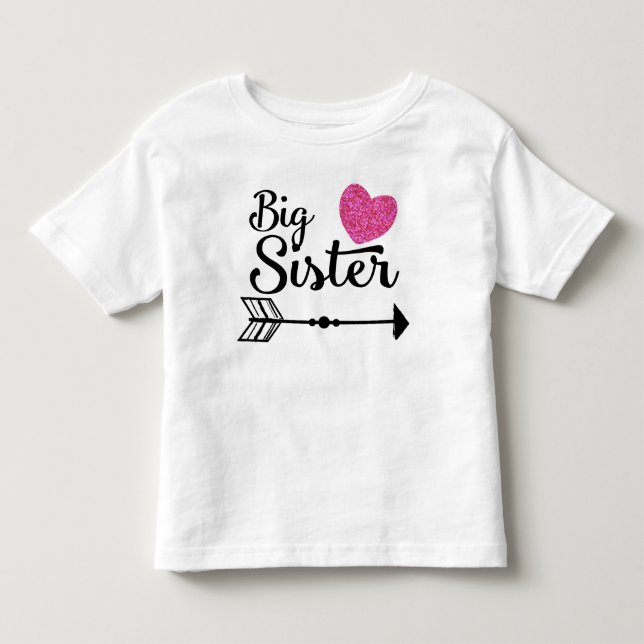 Camiseta De Bebé Hermana Grande Corazón Rosa Arrow Raglan (Anverso)