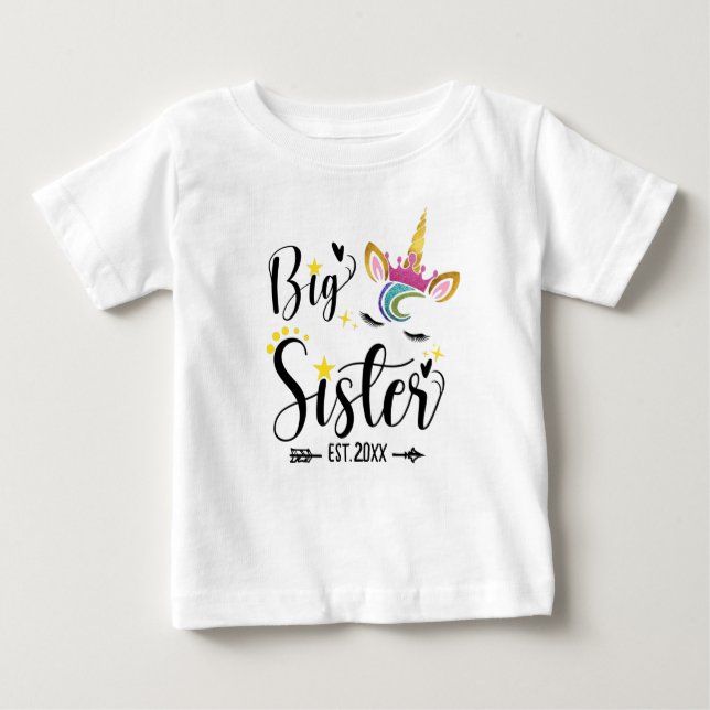 Camiseta De Bebé Hermana Mayor EST.2022, unicornio (Anverso)