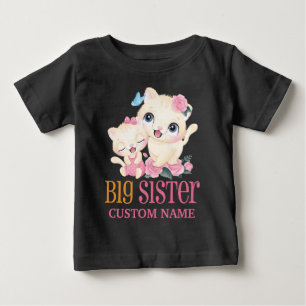Camiseta De Bebé Hermana Mayor Monograma Colorido y Gatos Lindos
