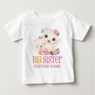 Camiseta De Bebé Hermana Mayor Monograma Colorido y Gatos Lindos