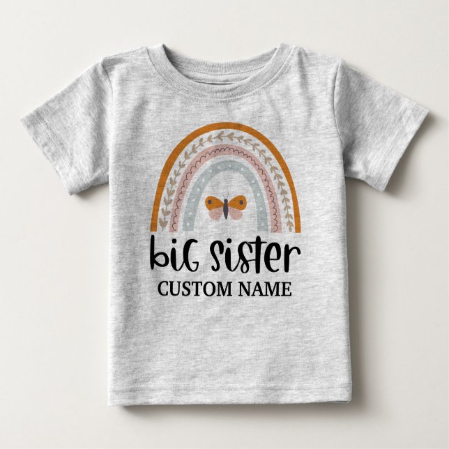 Camiseta De Bebé Hermana Mayor Personalizada Boho Arcoíris & Maripo (Anverso)