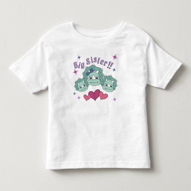 Camiseta De Bebé ¡Hermana Mayor! Tres Caras de Dinos (Anverso)