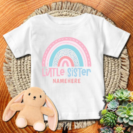 Camiseta De Bebé Hermana Menor Nombre Personalizado Lindo Arcoíris