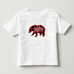 Camiseta De Bebé Hermana Oso Cuadro Rojo