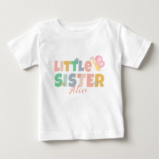 Camiseta De Bebé Hermana pequeña personalizada, color pastel (Anverso)