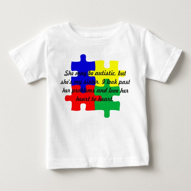 Camiseta De Bebé "Hermana" personalizada de autismo infantil camise (Anverso)