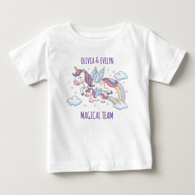 Camiseta De Bebé Hermanas de Unicornios Voladores Mágicos (Anverso)