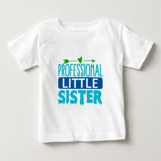 Camiseta De Bebé Hermanita Profesional Goteo de Pintura Azul (Anverso)