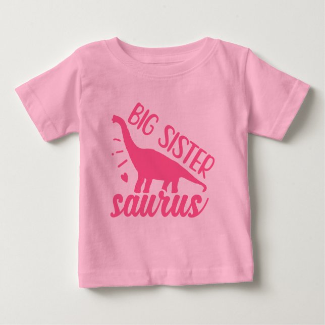 Camiseta De Bebé Hermanita Saurio en Rosa (Anverso)