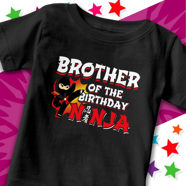 Camiseta De Bebé Hermano de Cumpleaños Ninja Estilo Libro Cómic (Subido por el creador)