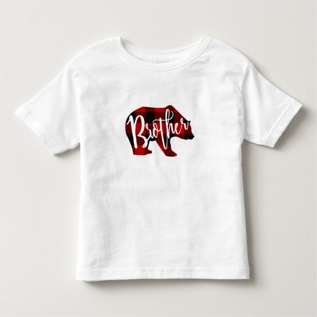 Camiseta De Bebé Hermano Oso Cuadrillé Rojo Rústico Familia (Anverso)