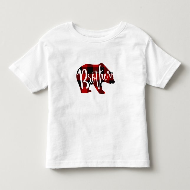 Camiseta De Bebé Hermano Oso Rustico Plaid Rojo Familia (Anverso)