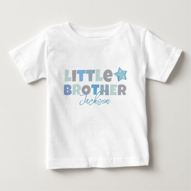 Camiseta De Bebé Hermano pequeño, Invitación de niño bebé, azul mod (Anverso)
