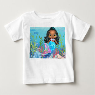 Camiseta De Bebé Hermosa sirena negra jugando en el mar