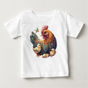 Camiseta De Bebé 🌿 Hermoso Arte Tradicional: Hen con chicles.