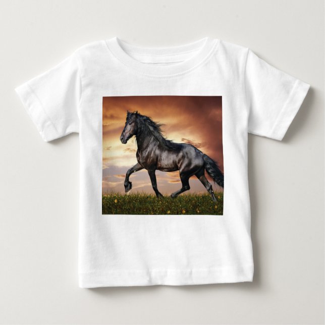 Camiseta De Bebé Hermoso caballo negro (Anverso)