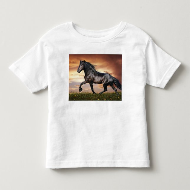Camiseta De Bebé Hermoso caballo negro (Anverso)