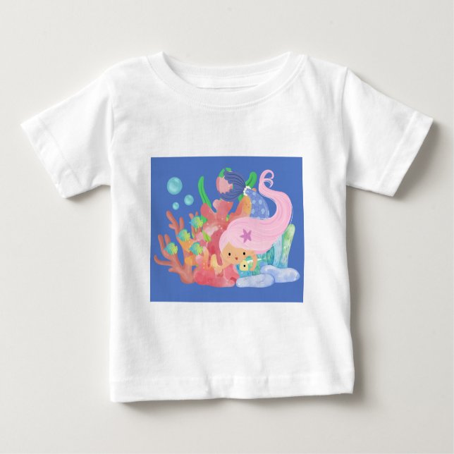 Camiseta De Bebé Hermoso CABello ROSA sirena jugando abrazando un p (Anverso)