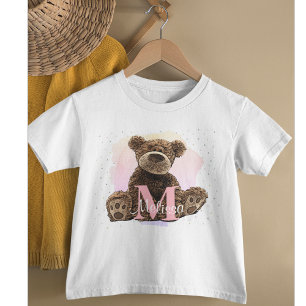 Camiseta De Bebé Hermoso osito de peluche con monograma en acuarela