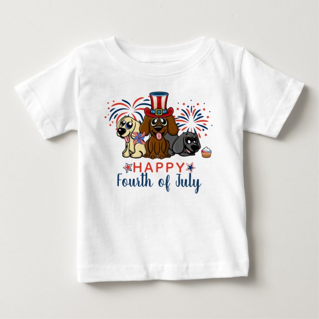 Camiseta De Bebé Hermoso y feliz cuarto de julio Perros fuegos arti (Anverso)