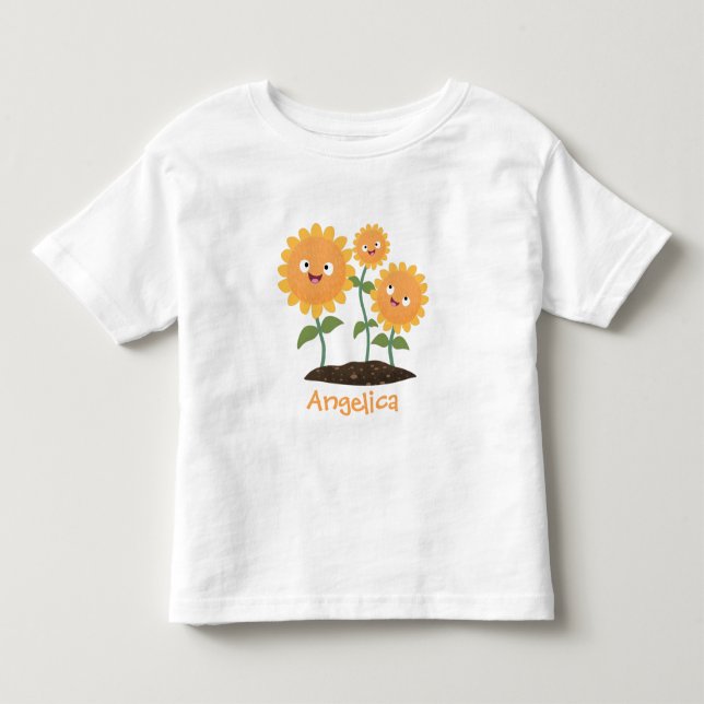 Camiseta De Bebé Hermosos girasoles alegres sonrientes ilustracion  (Anverso)