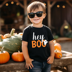 Camiseta De Bebé Hey Boo Naranja Black Funny Halloween Ghost