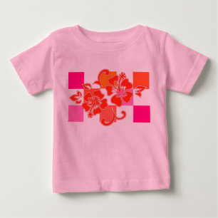Camiseta De Bebé Hibisco de damero floral hawaiano