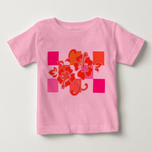 Camiseta De Bebé Hibisco de damero floral hawaiano (Anverso)