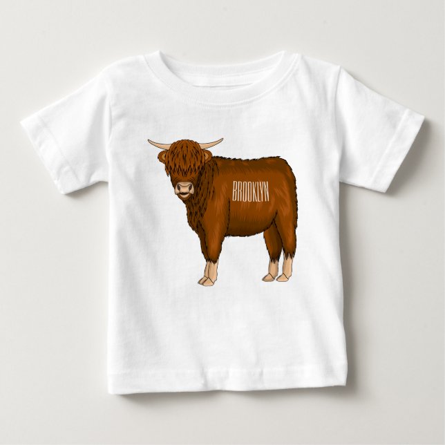 Camiseta De Bebé Highland cow cartoon illustration (Anverso)