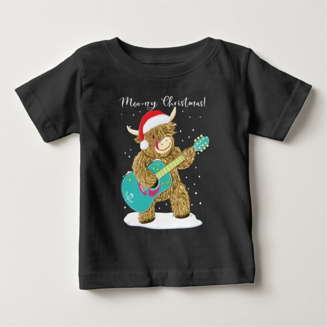 Camiseta De Bebé Highland Cow Juega Una Feliz Navidad Melody Baby T (Anverso)