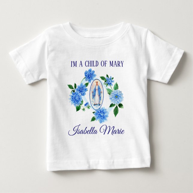 Camiseta De Bebé Hijo de la Virgen María | Flores azules de Dahlia (Anverso)