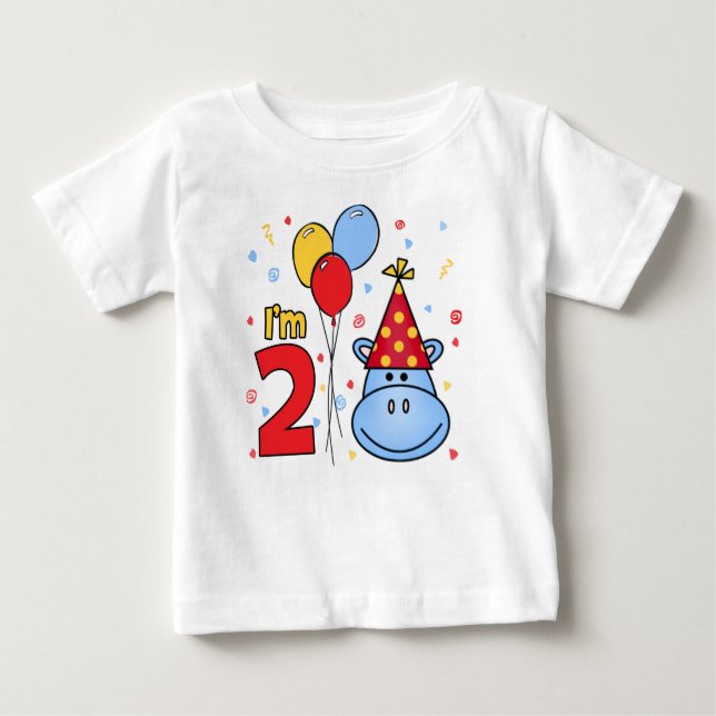 Camiseta De Bebé Hipo Azul Cara Segundo Cumpleaños (Anverso)