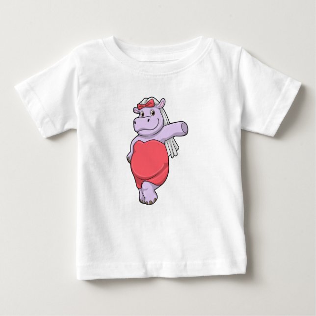 Camiseta De Bebé Hipopotamo como Novia con Velo y Lazo (Anverso)