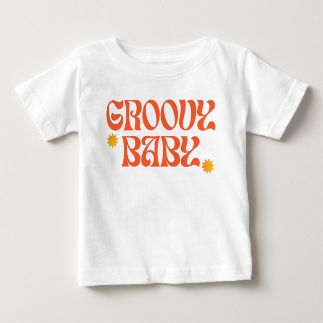 Camiseta De Bebé Hippie Groovy bebé Naranja de mostaza de los años  (Anverso)
