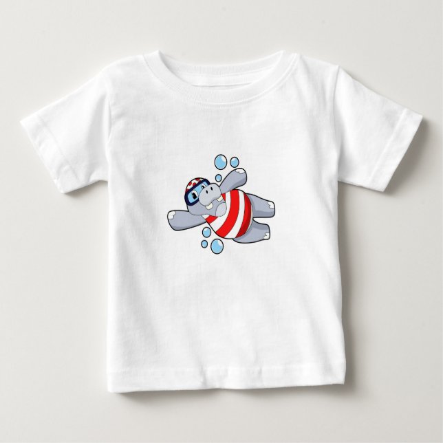 Camiseta De Bebé Hippo como buceador con gafas de natación (Anverso)